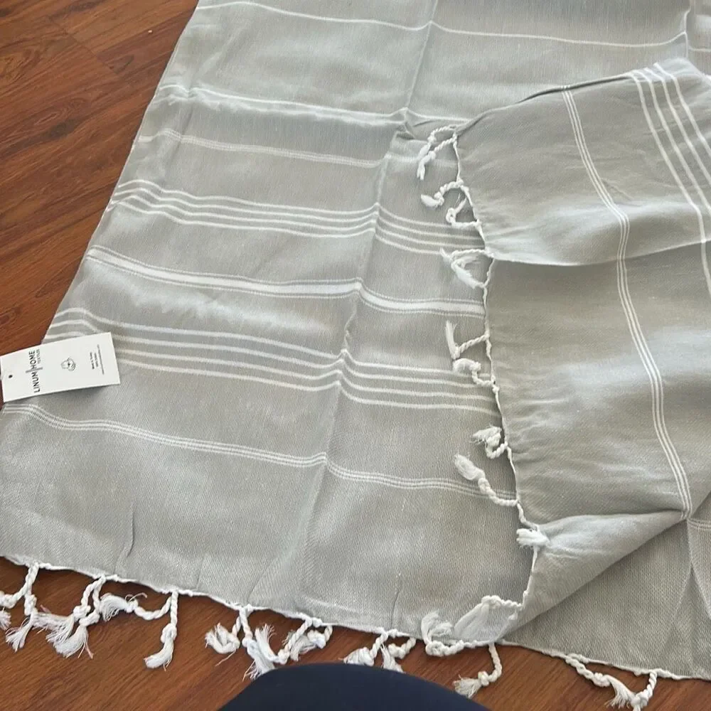 NWT Linum Home Gray striped throw blanket lightweight cotton made in turkey with